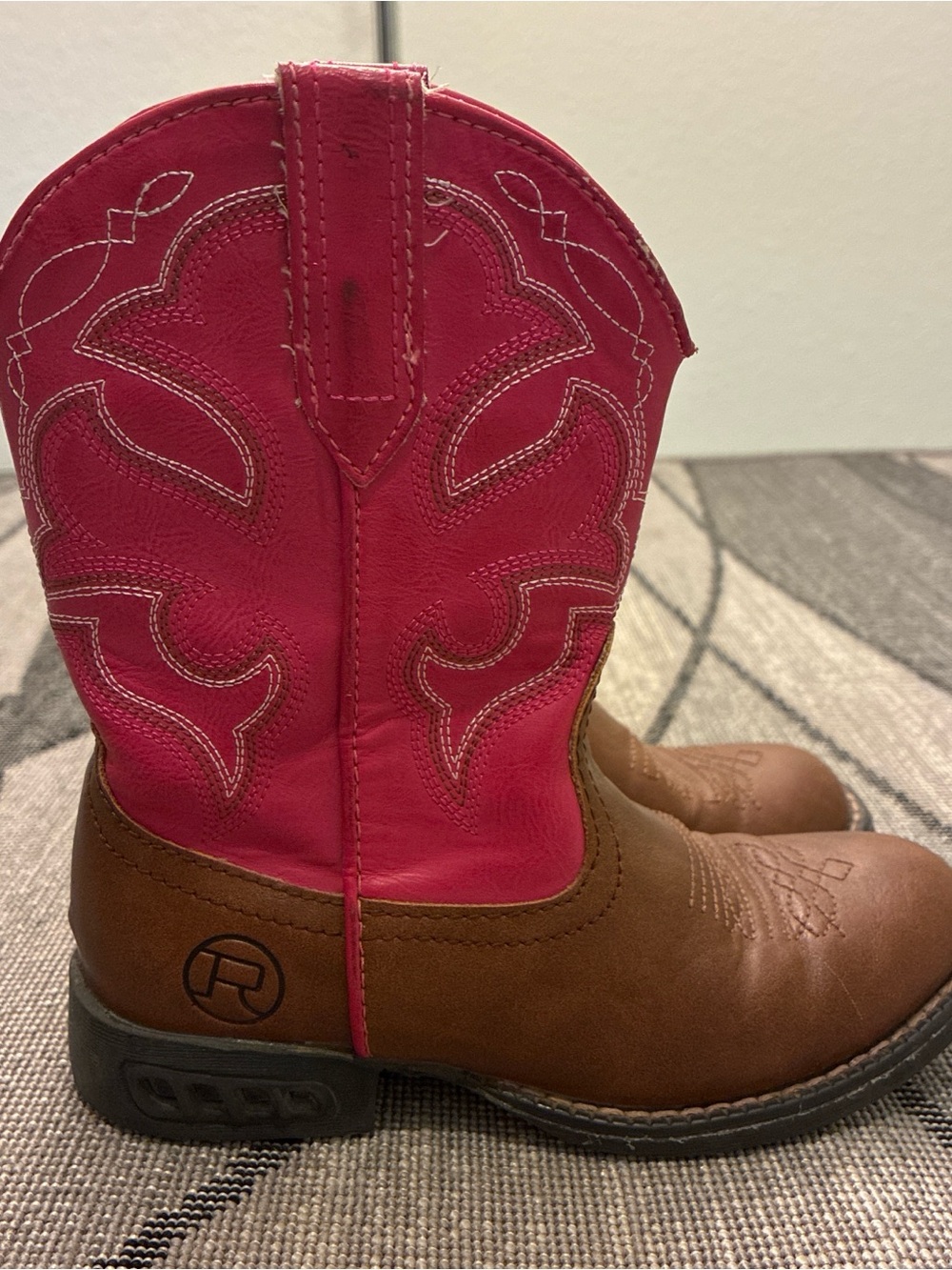 Girls Two-Tone Brown & Hot Pink Cowboy Boots